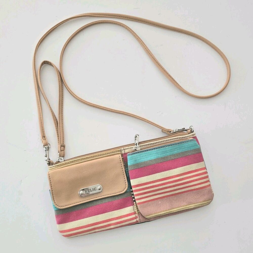 Relic Retro Rainbow Striped‎ Canvas Crossbody Bag Wristlet Colorful Purse
